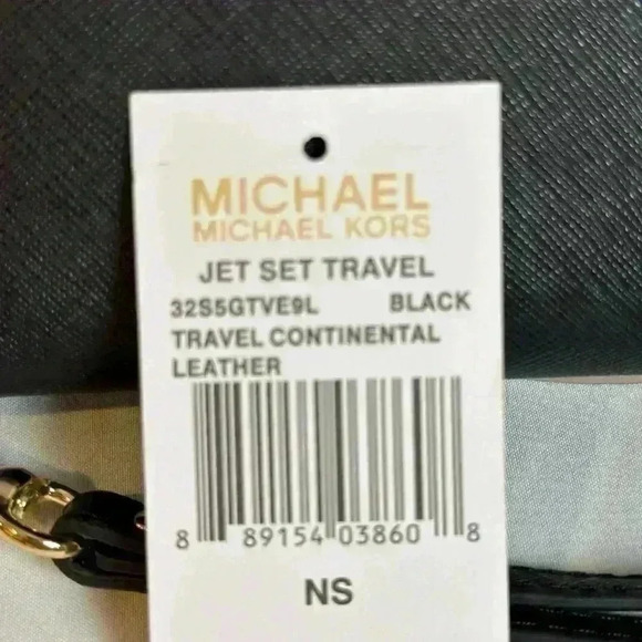 NWT! Jet Set Travel Continental Wallet Black with strap and gold accents - Picture 3 of 8